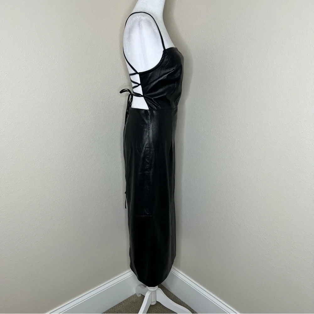 GOOD AMERICAN Black Vacay Faux Leather Dress Sexy Sleeveless Open Back Sz L NWT - Picture 10 of 16